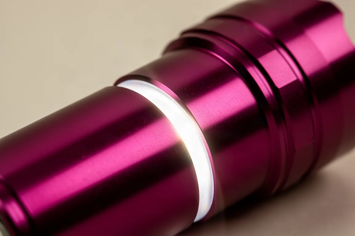 Acabamento refletivo rosa ameixa profundo capturando uma faixa brilhante de luz