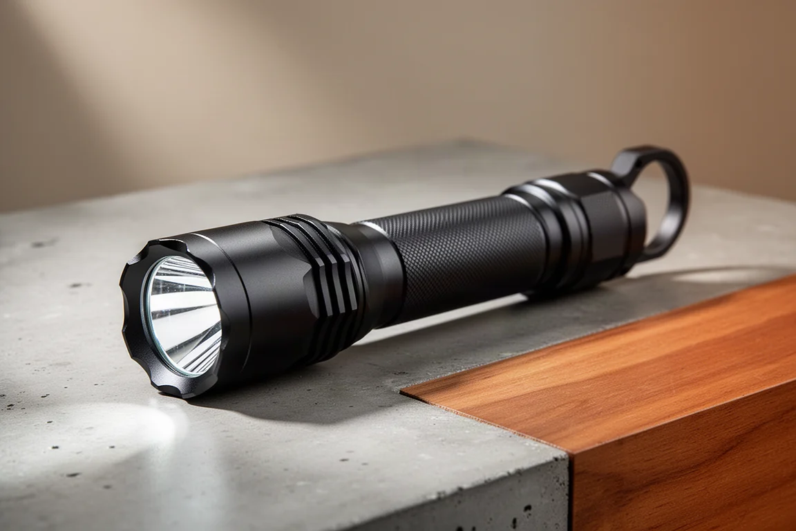 Olight Warrior X3 tactical flashlight on a concrete surface
