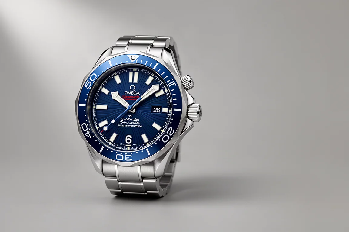 一系列經典潛水腕錶，包括Rolex Submariner、Blancpain Fifty Fathoms和Omega Seamaster，陳列於深色石板表面上