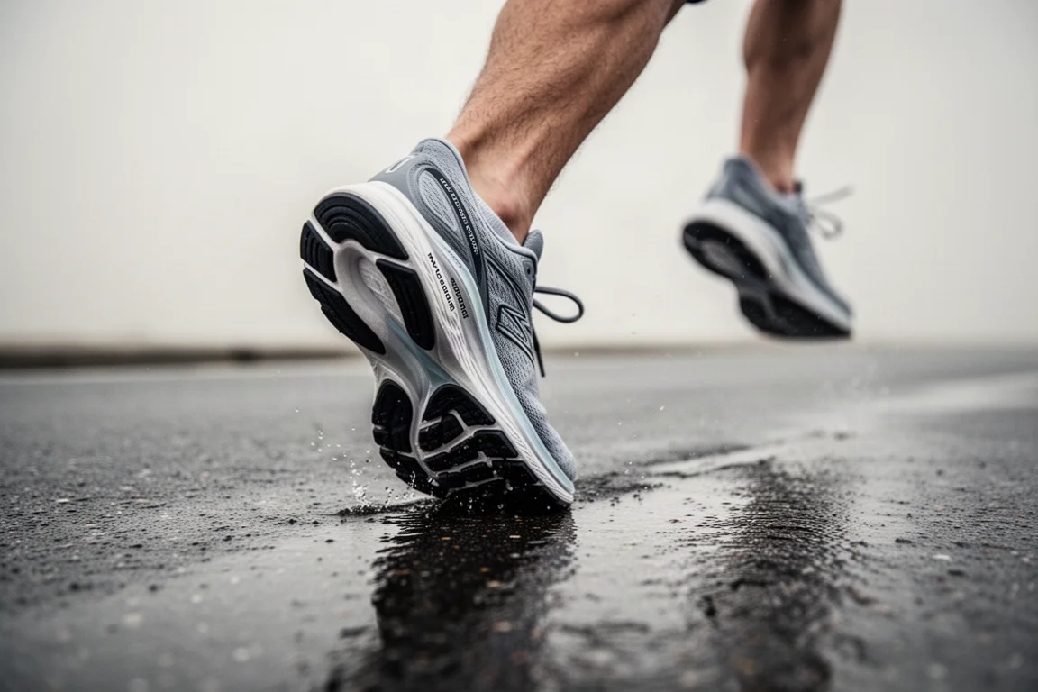 Laufschuhe nebeneinander auf einer Waage beim Wiegen