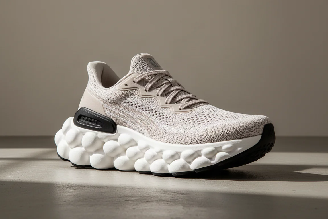 On Cloud Eclipse max-cushion running shoe with oversized foam midsole on concrete