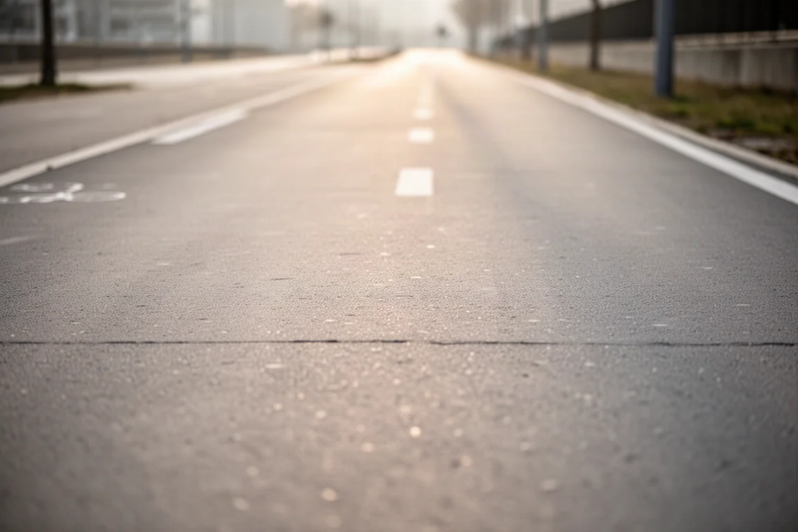 Runner moving steadily along a quiet road in soft evening light