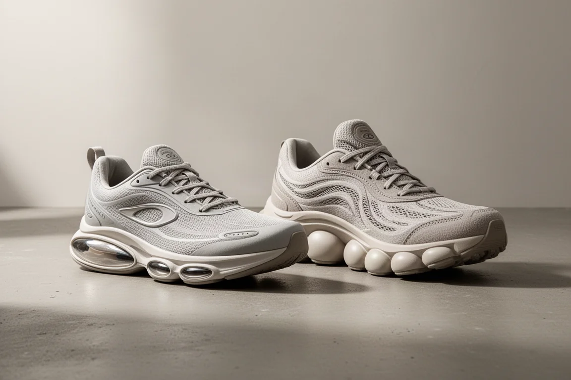 On Cloud Eclipse and On Cloud Monster 2 running shoes side by side on concrete