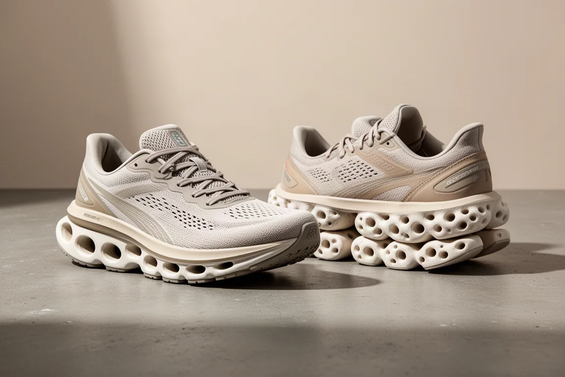 On Cloud Eclipse and On Cloudstratus 3 running shoes side by side on concrete
