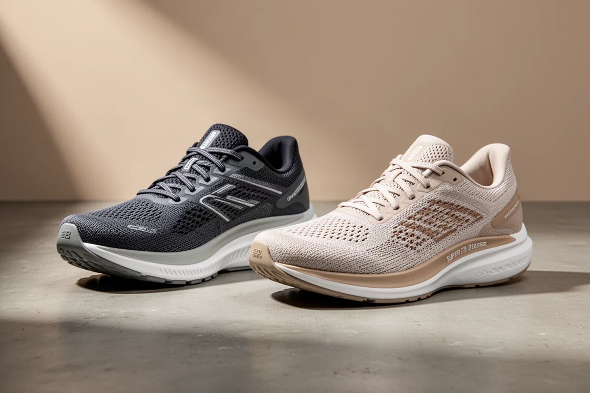 On Cloudboom Max and ASICS Megablast running shoes side by side on concrete