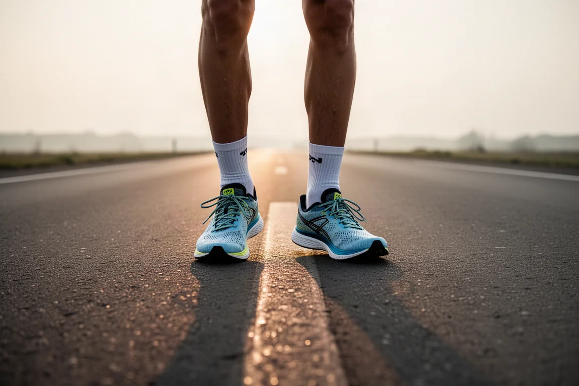 Profilo laterale dell'intersuola di una scarpa da running con un incavo scolpito all'avampiede