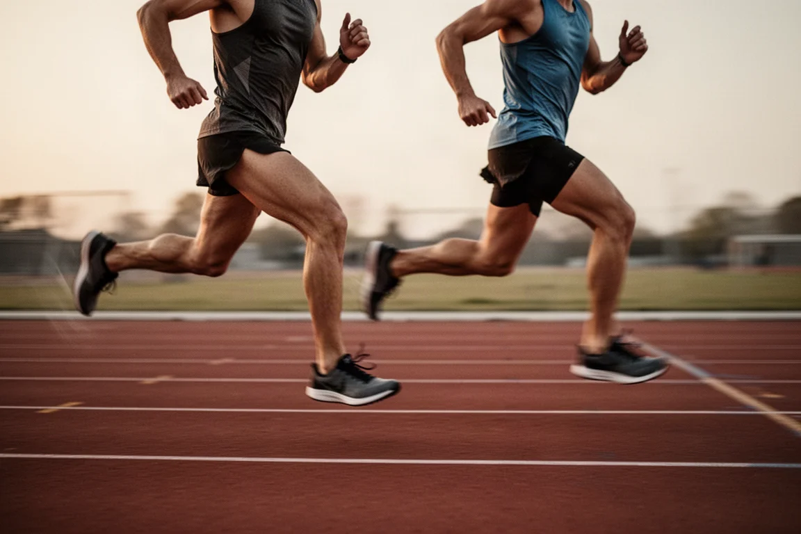 Runner in allenamento su strada aperta negli ultimi chilometri di un lungo run