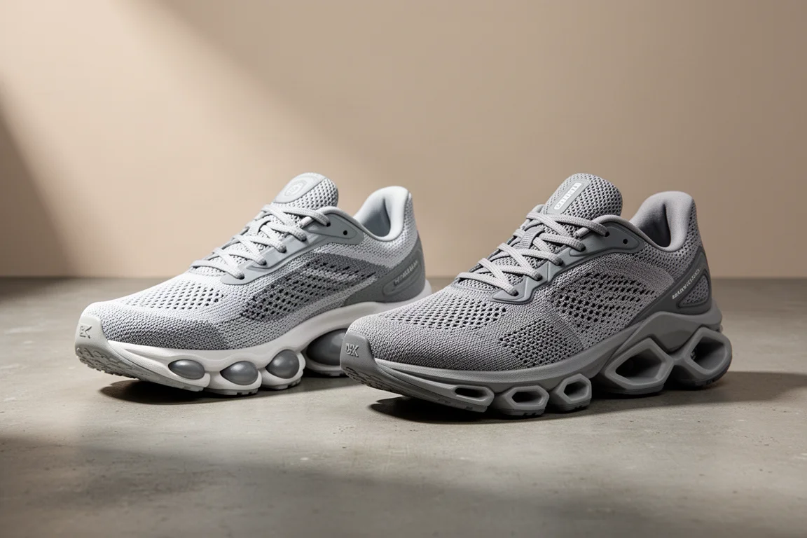 Two max cushion On running trainers side by side on a concrete surface
