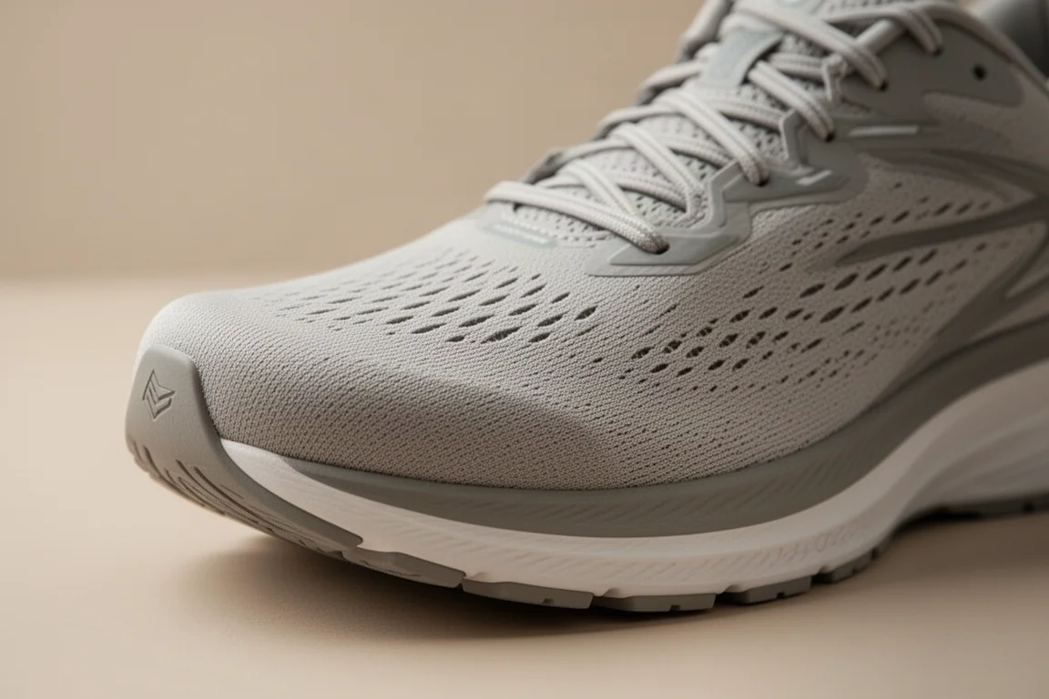 Tige d'une chaussure de running montrant un avant-pied large et un volume généreux