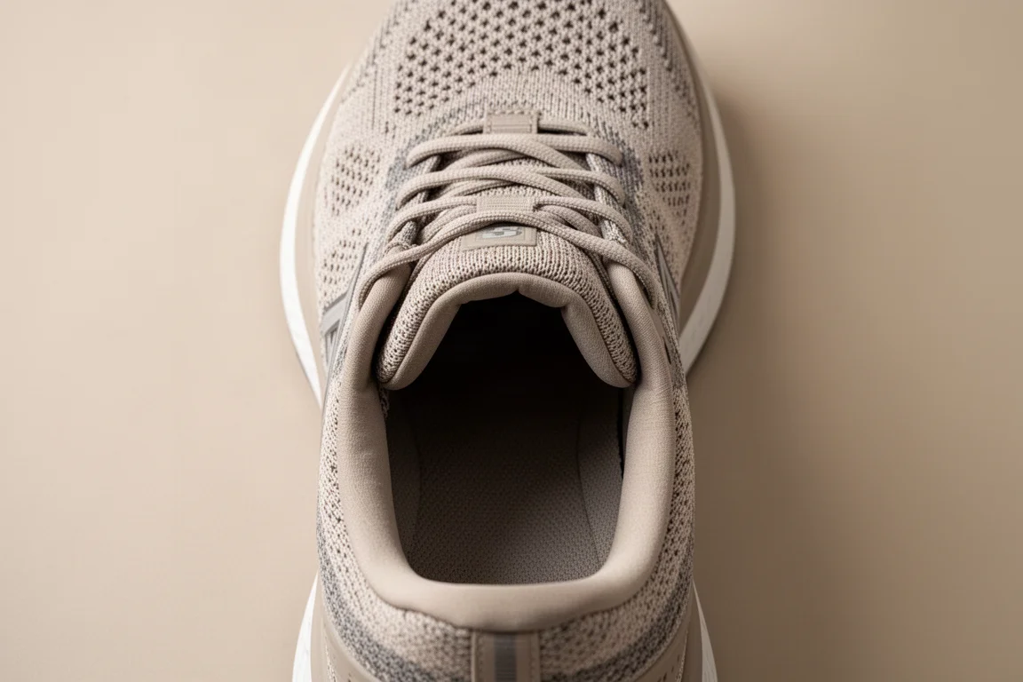 Espacio amplio en el antepié visible dentro del empeine de punto de una zapatilla de running