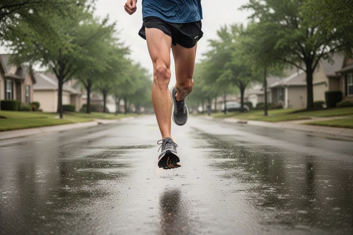 Coureur glissant sur une route de banlieue ouverte à allure facile