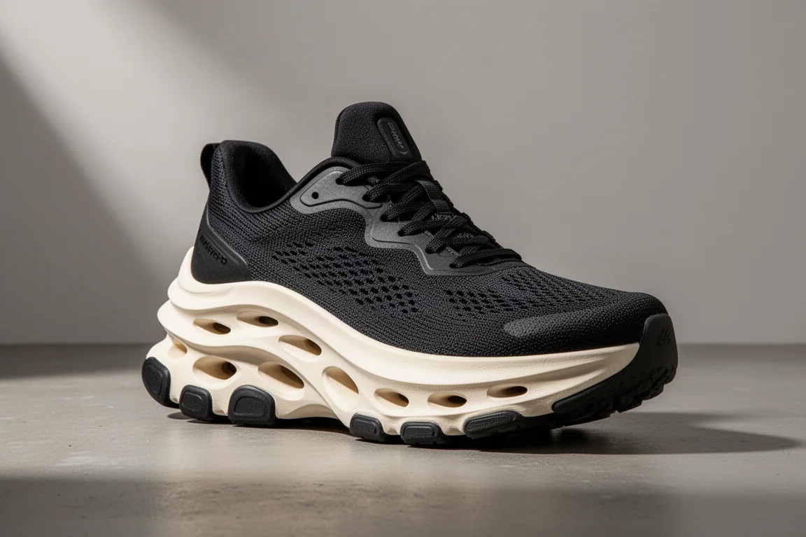 On Cloudmonster 3 Hyper running shoe with thick white midsole on a concrete surface