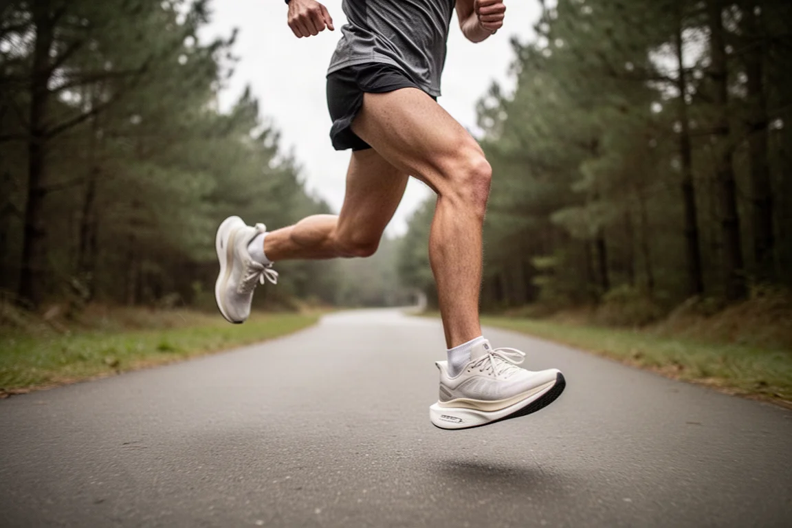 Runner picking up the pace on a paved greenway trail