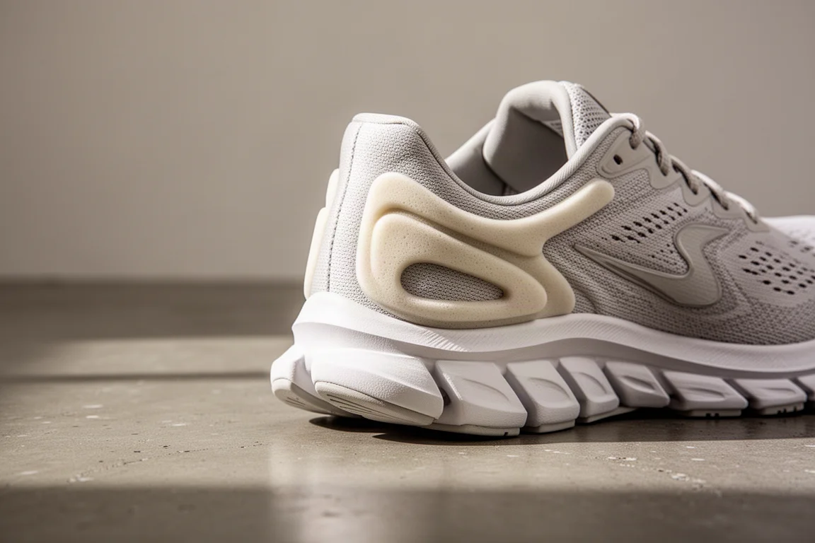 Heel of a running shoe with raised foam sidewalls for a planted landing