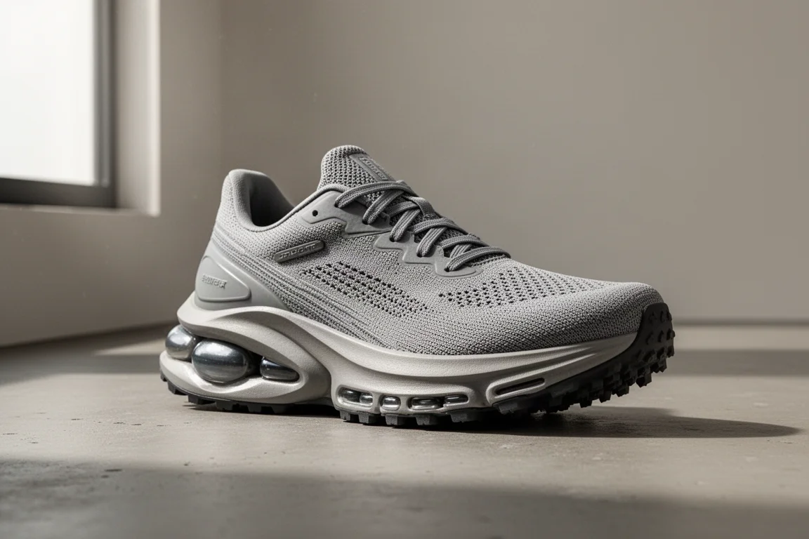 On Cloudmonster Hyper cushioned running shoe on a concrete surface