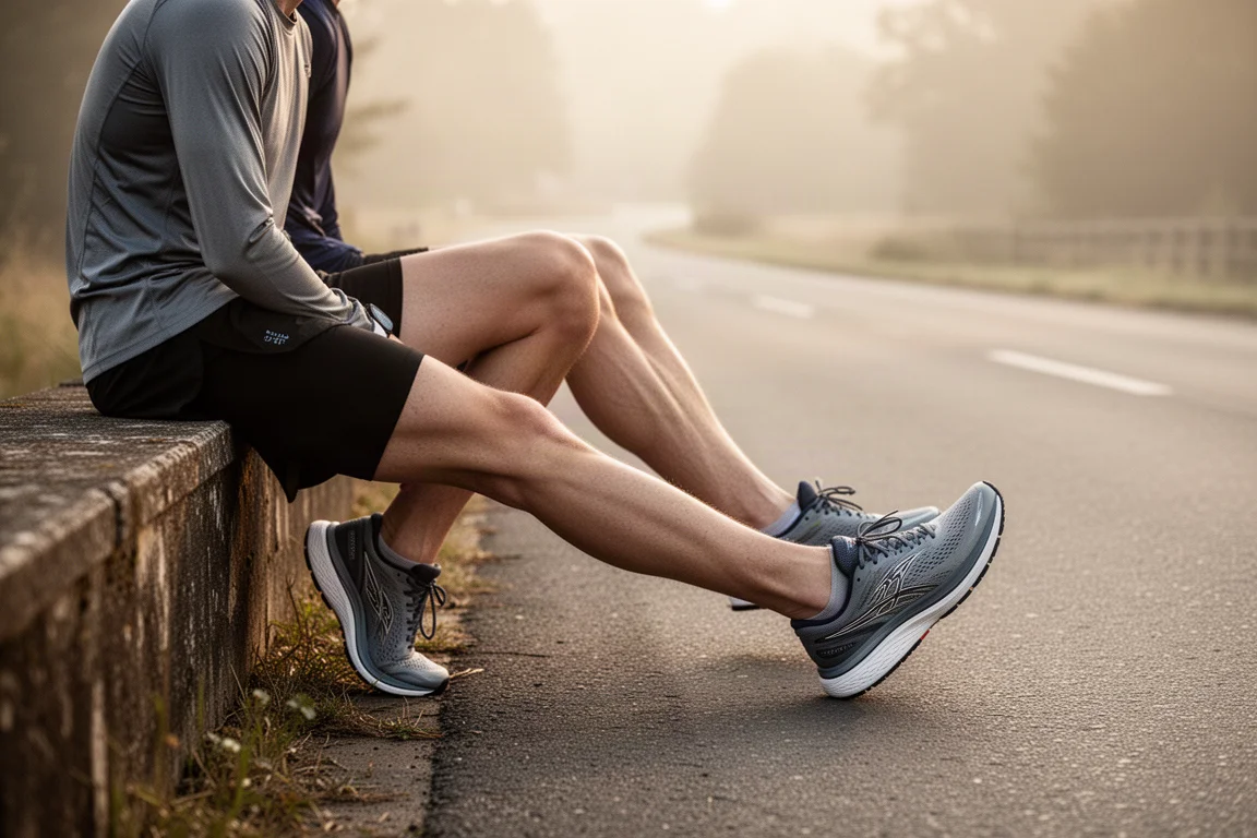 Coureur s'étirant après une longue sortie facile sur une route calme