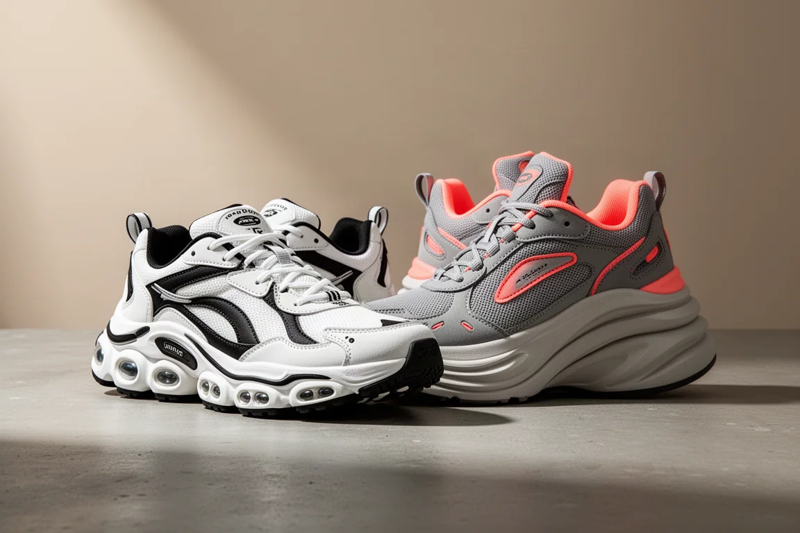 On Cloudmonster Hyper and Hoka Skyward X running shoes side by side on concrete
