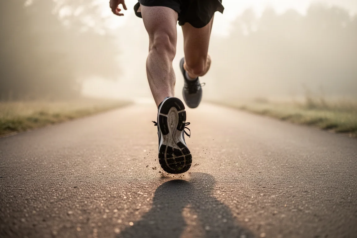 Primer plano de la mediasuela de una zapatilla de running de máxima amortiguación con cápsulas de espuma superpuestas