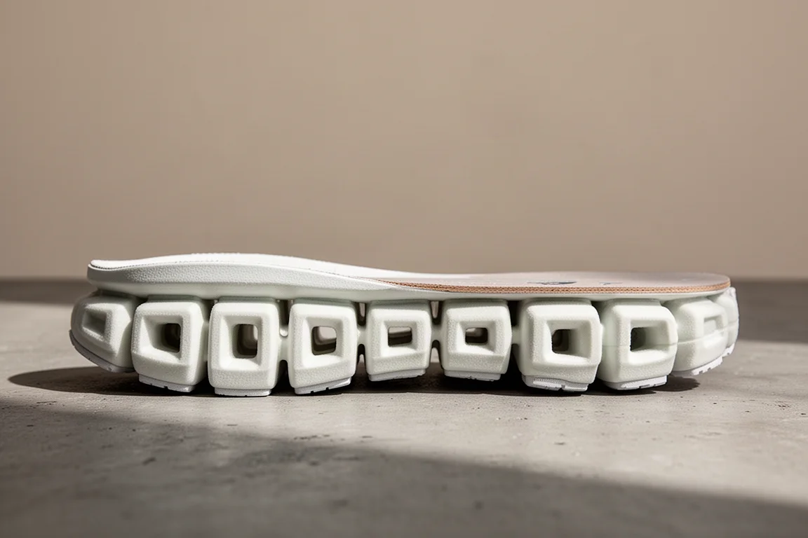 Pods d'amorti CloudTec segmentés vus de profil au niveau de la semelle intermédiaire