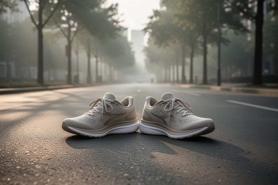 Two daily trainers resting on a city running path at early morning