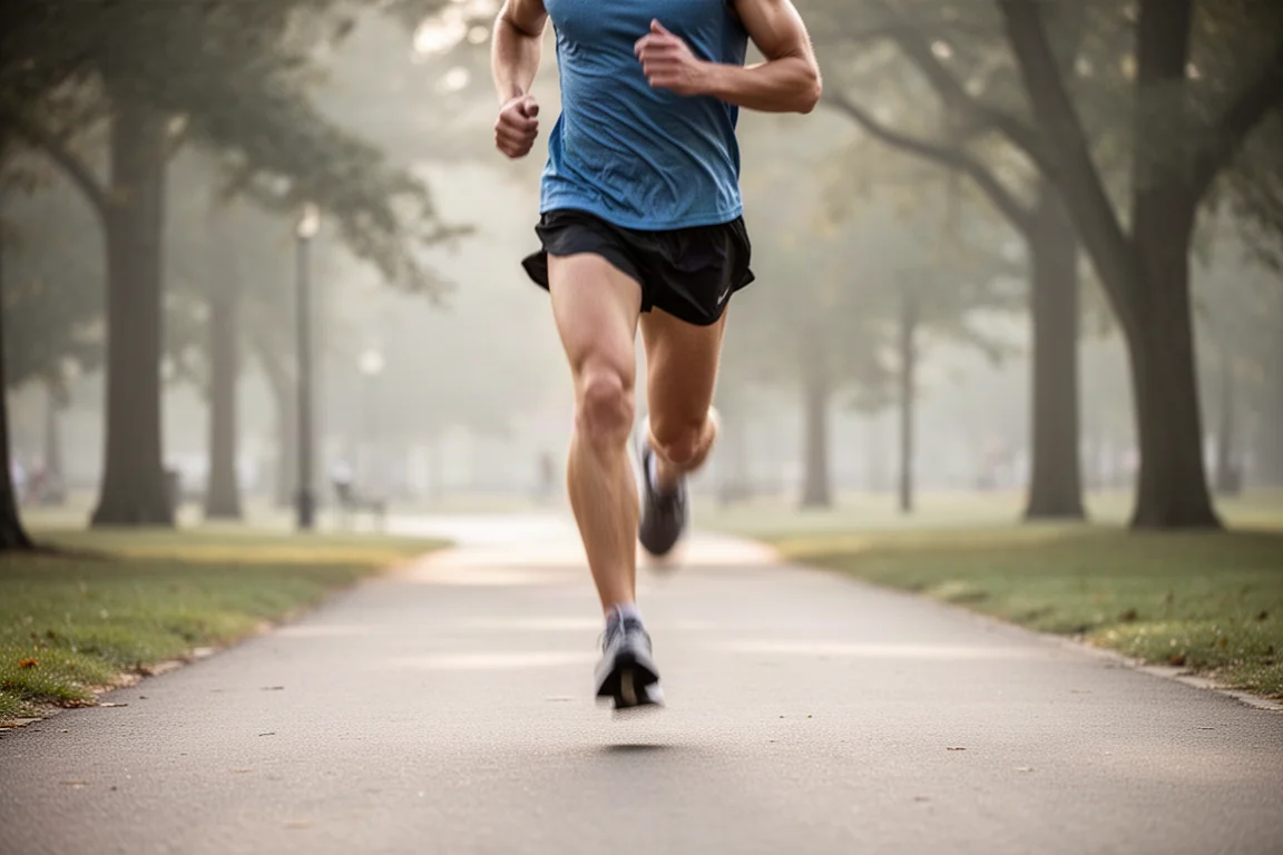 Löpare som joggar i lugnt avslappnat tempo på en stilla asfalterad stig