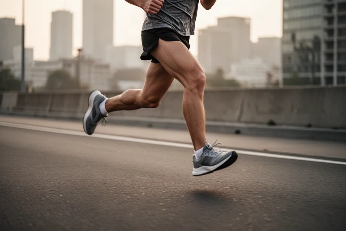 Runner cruising along a smooth urban path in soft evening light