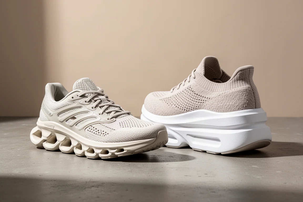 On Cloudsurfer and ASICS Gel-Nimbus 25 running shoes side by side on concrete