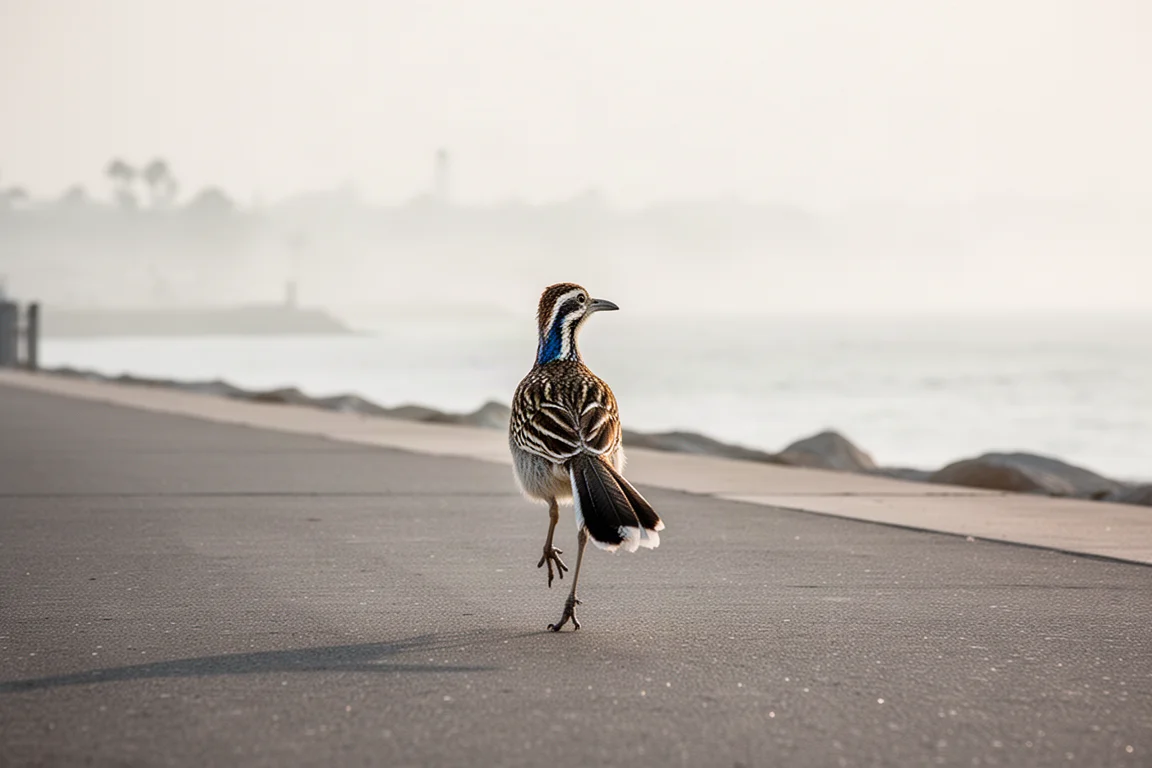 Coureur effectuant des kilomètres tranquilles sur une promenade en bord de mer dans une douce lumière côtière