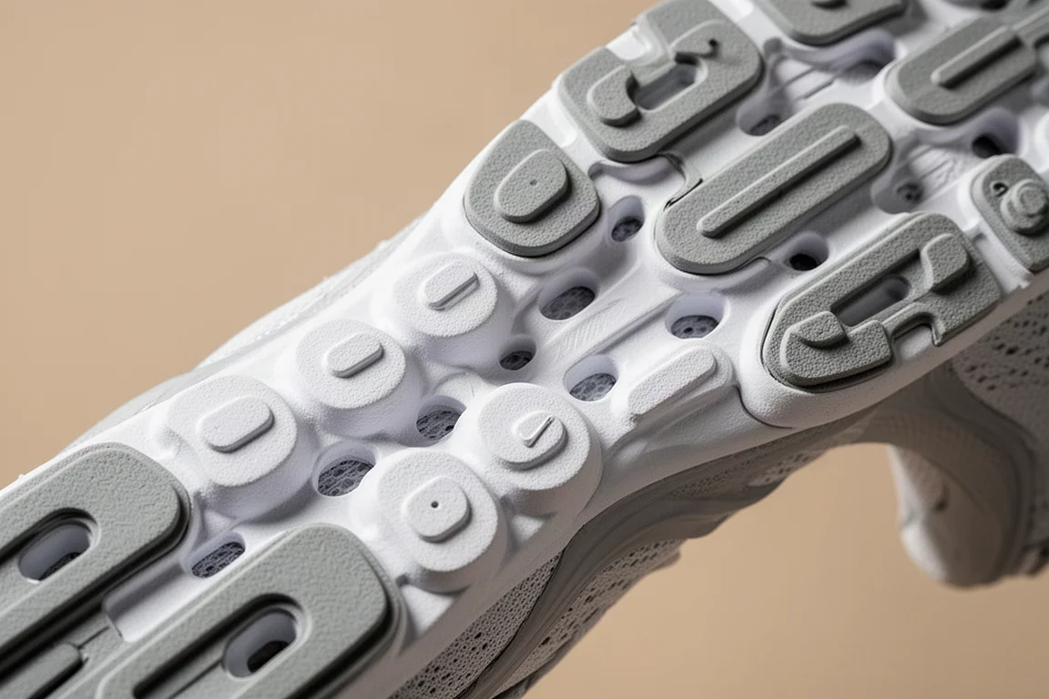 分段式跑鞋中底特寫,展現雲朵狀的緩震結構