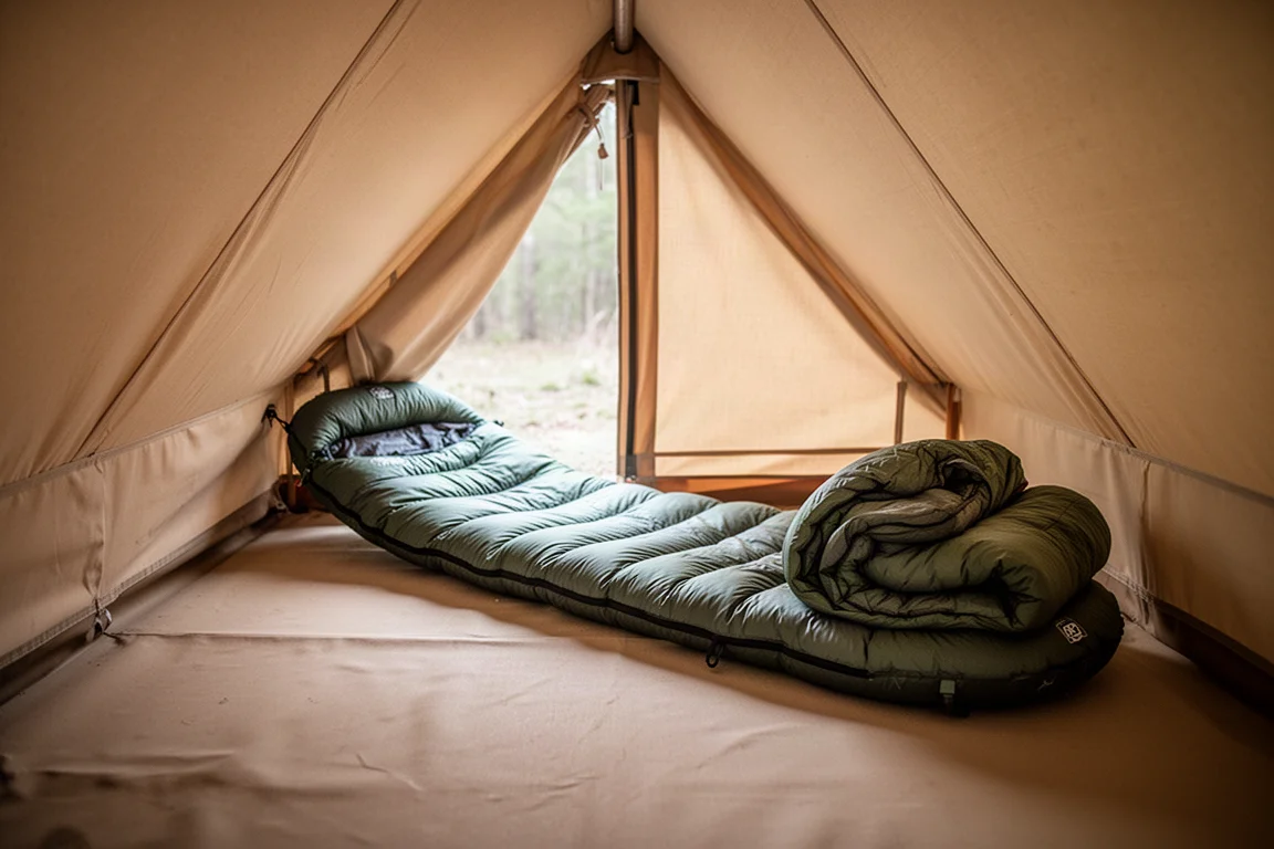 Interior of a small tent showing a sleeping pad laid diagonally against the walls