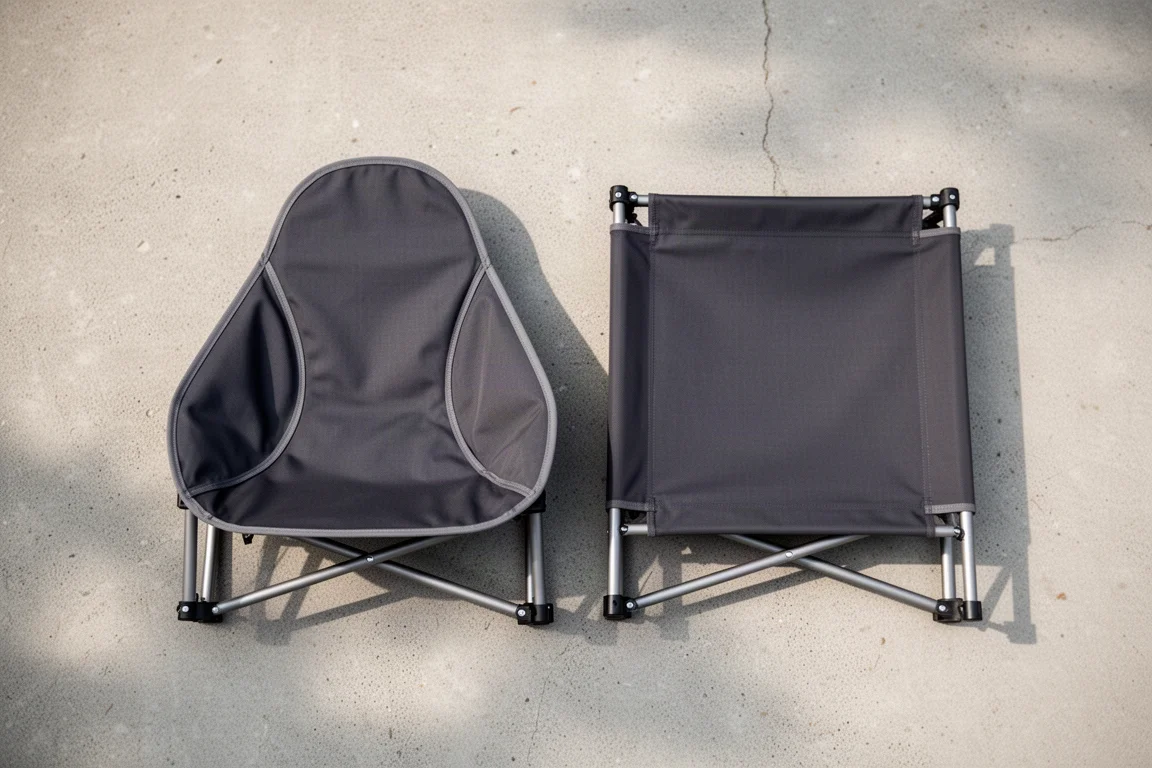 Vue de dessus de deux assises de chaises montrant des dossiers en forme de goutte et carré