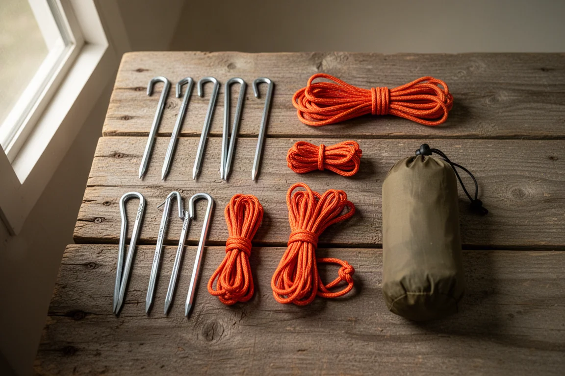 Innenraum eines hohen Mesh-Zeltes mit zwei Schlafpads und einem Rucksack auf dem Boden