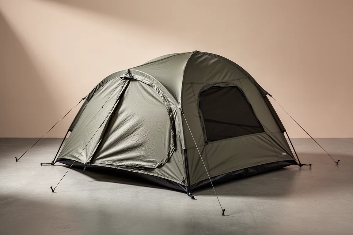 Tenda da campeggio leggera OneTigris Cosmito montata su una superficie di cemento neutra