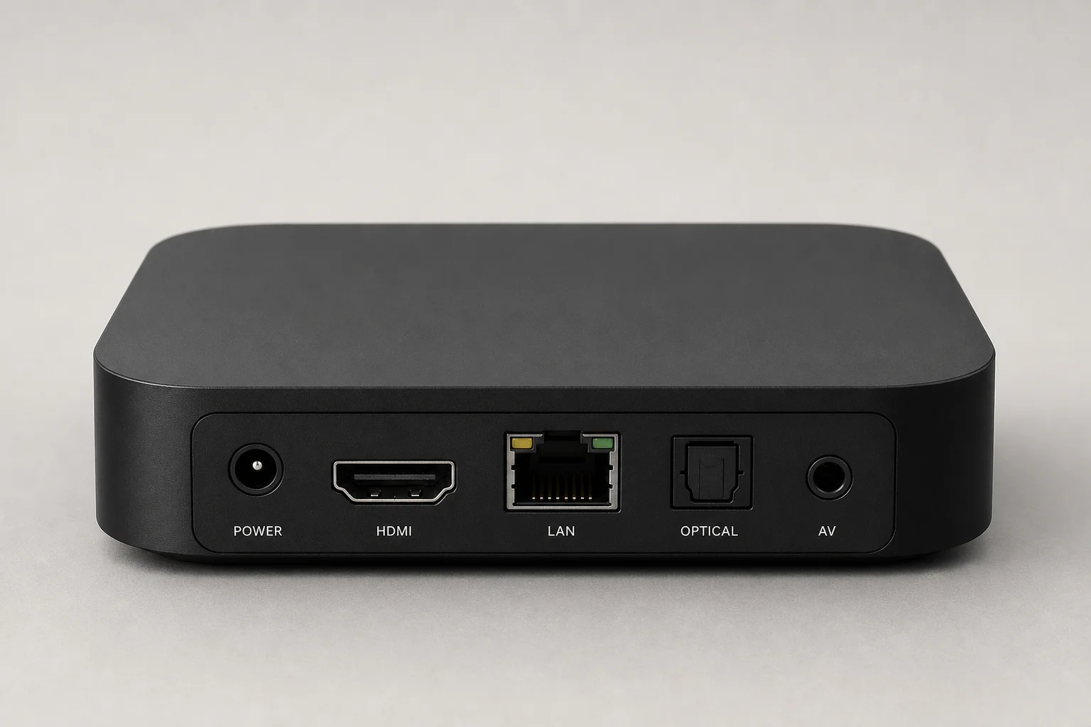 Five streaming devices arranged in descending order on concrete surface