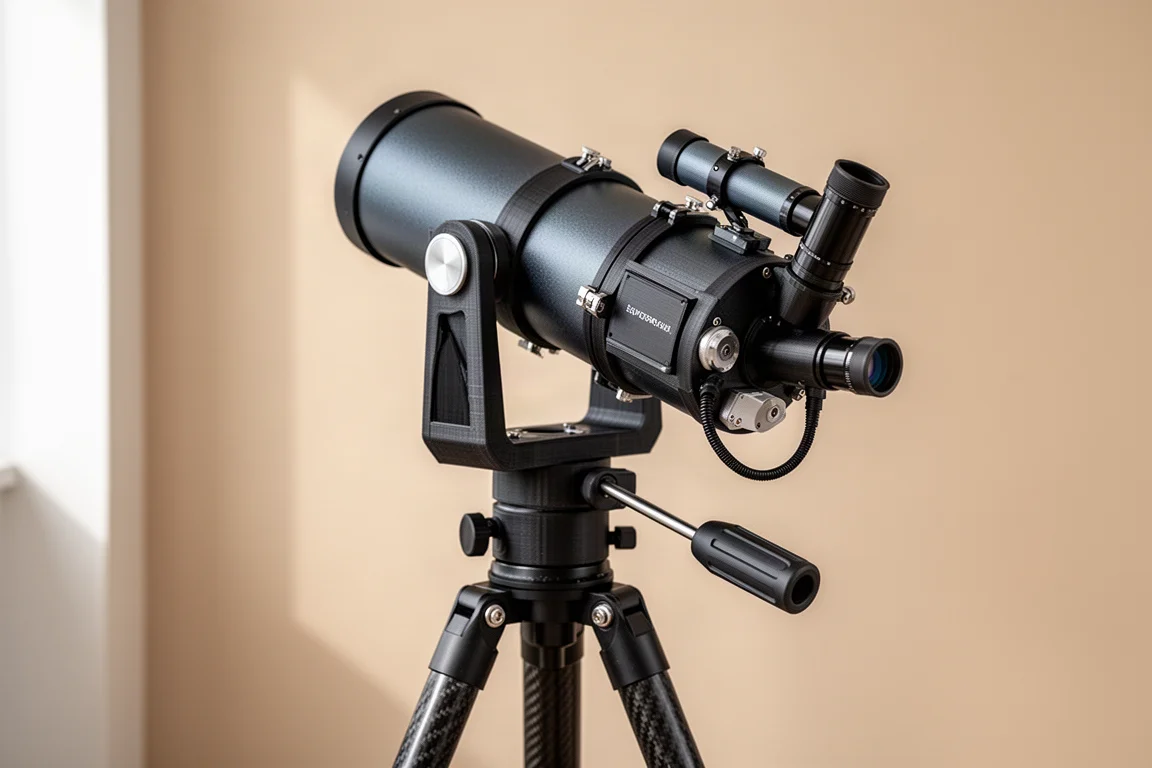 カーボンファイバー三脚にガイドスコープを載せたOpen Astro Explorerの3Dプリントマウント