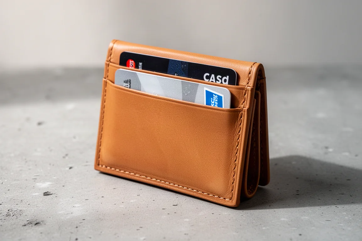 Kartenfächer einer Brieftasche mit wenigen Karten bestückt, die einen straffen Sitz zeigen