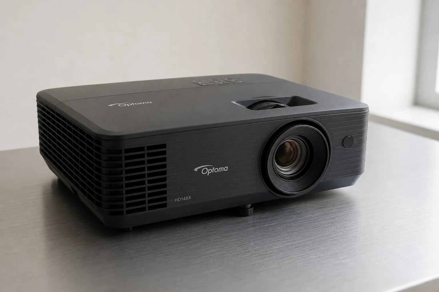 Cinque proiettori per home theater disposti per dimensione su una superficie in cemento