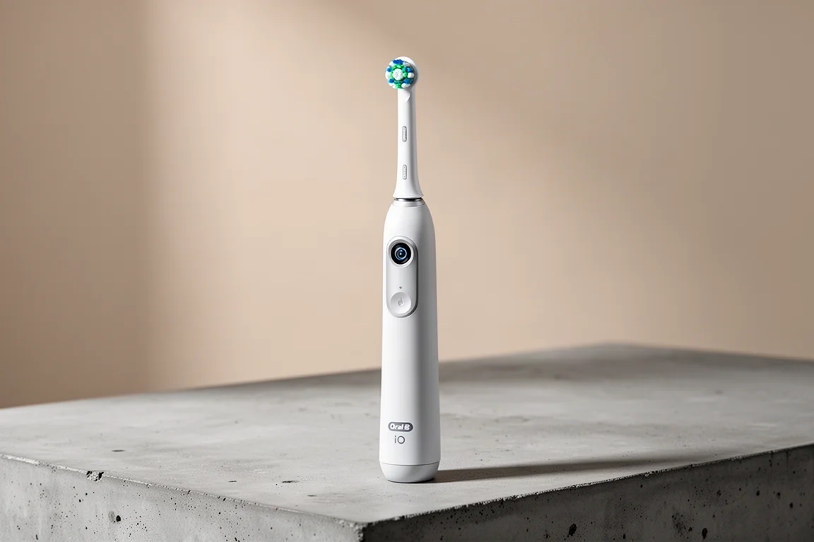 Philips Sonicare 5300 與 Oral-B iO Series 3 電動牙刷並排放在白色表面上