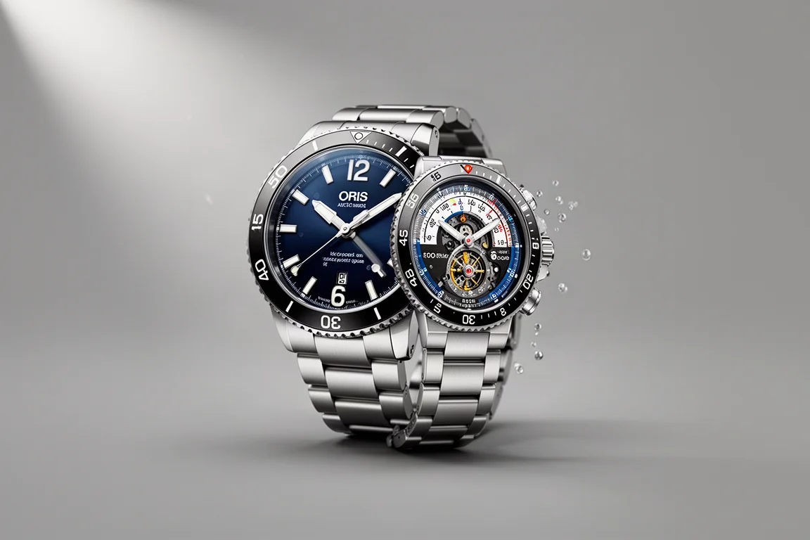 一系列經典潛水腕錶，包括Rolex Submariner、Blancpain Fifty Fathoms和Omega Seamaster，陳列在深色板岩表面上