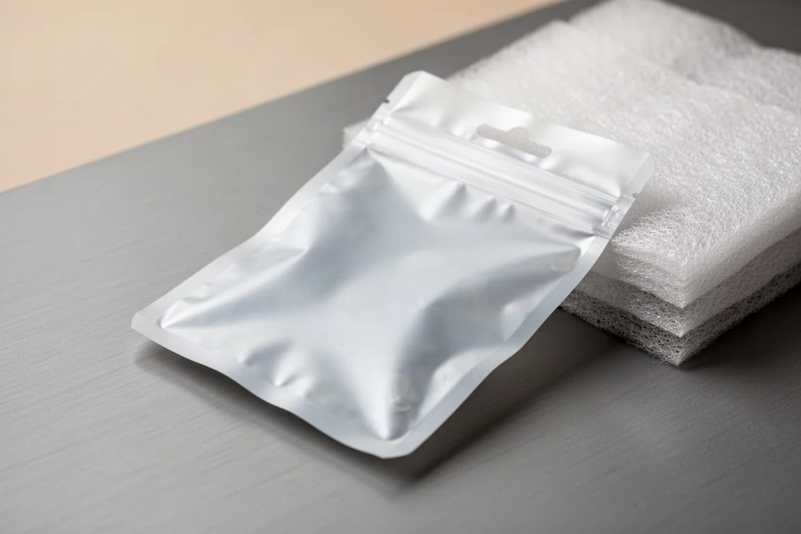 Klockförpackning med en återförslutbar zip-påse på ett neutralt underlag
