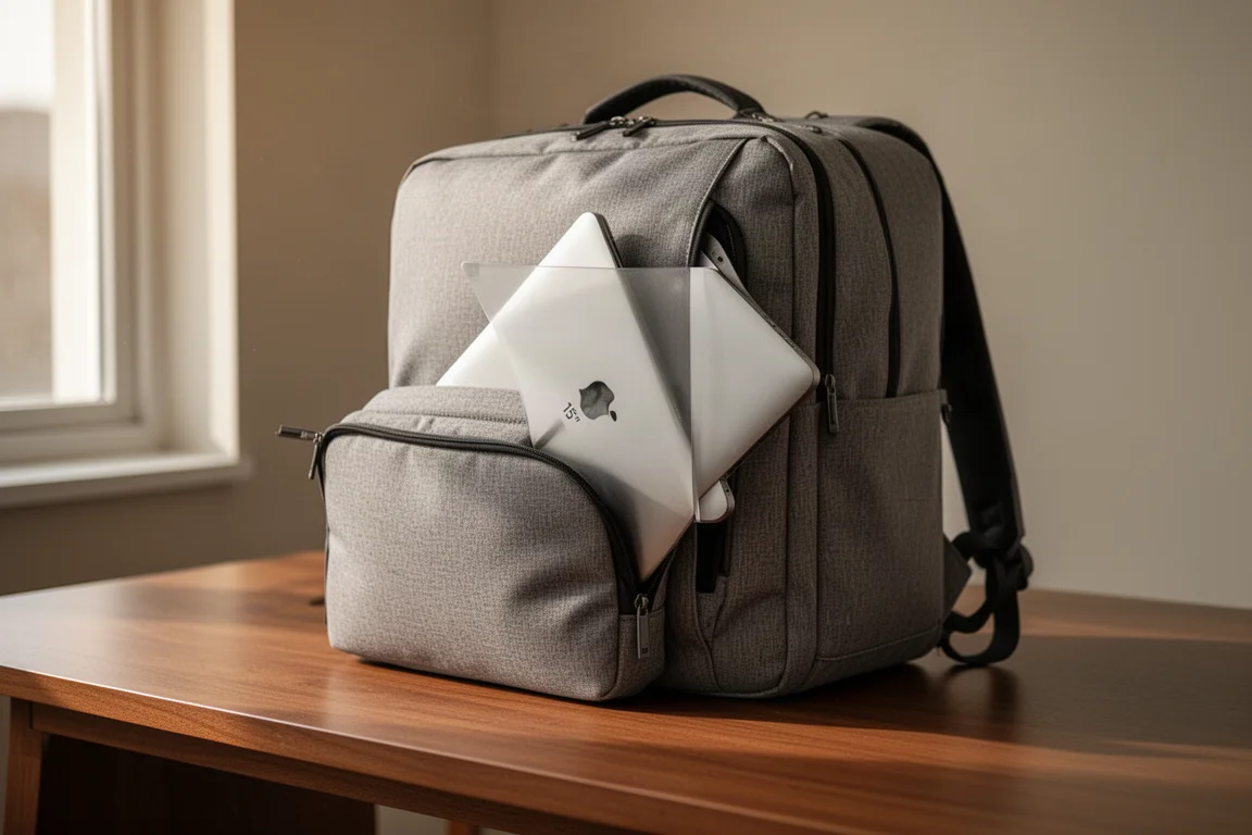 Kieszeń na laptopa z 15-calowym laptopem wsuwanym do komory plecaka