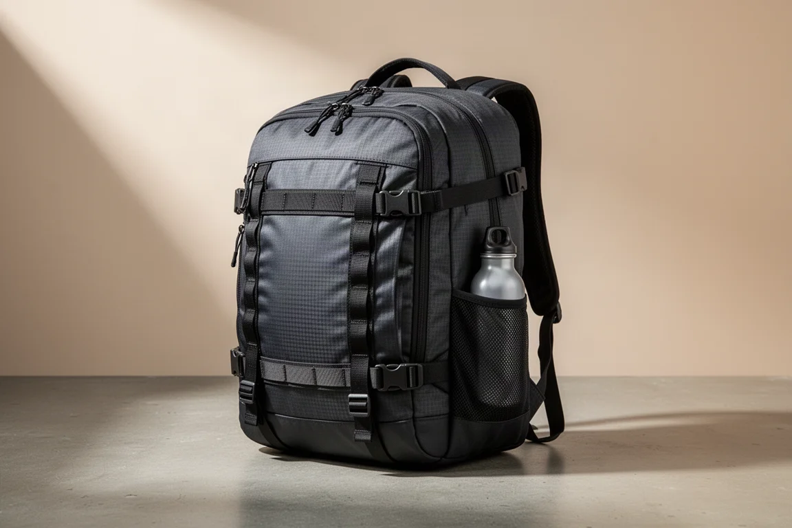 Osprey Porter 30L travel backpack standing upright on a concrete surface