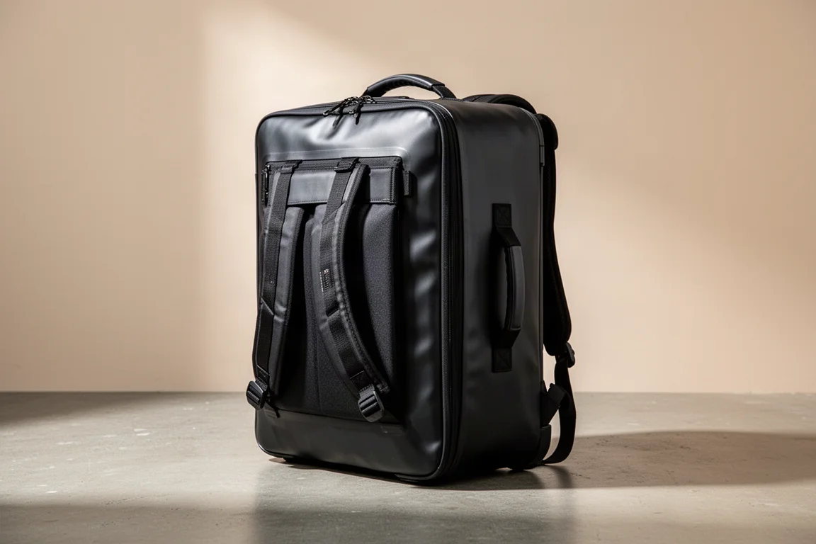 Zaino da viaggio Osprey Transporter Global Carry-on 36 con cinghie riposte su superficie di cemento
