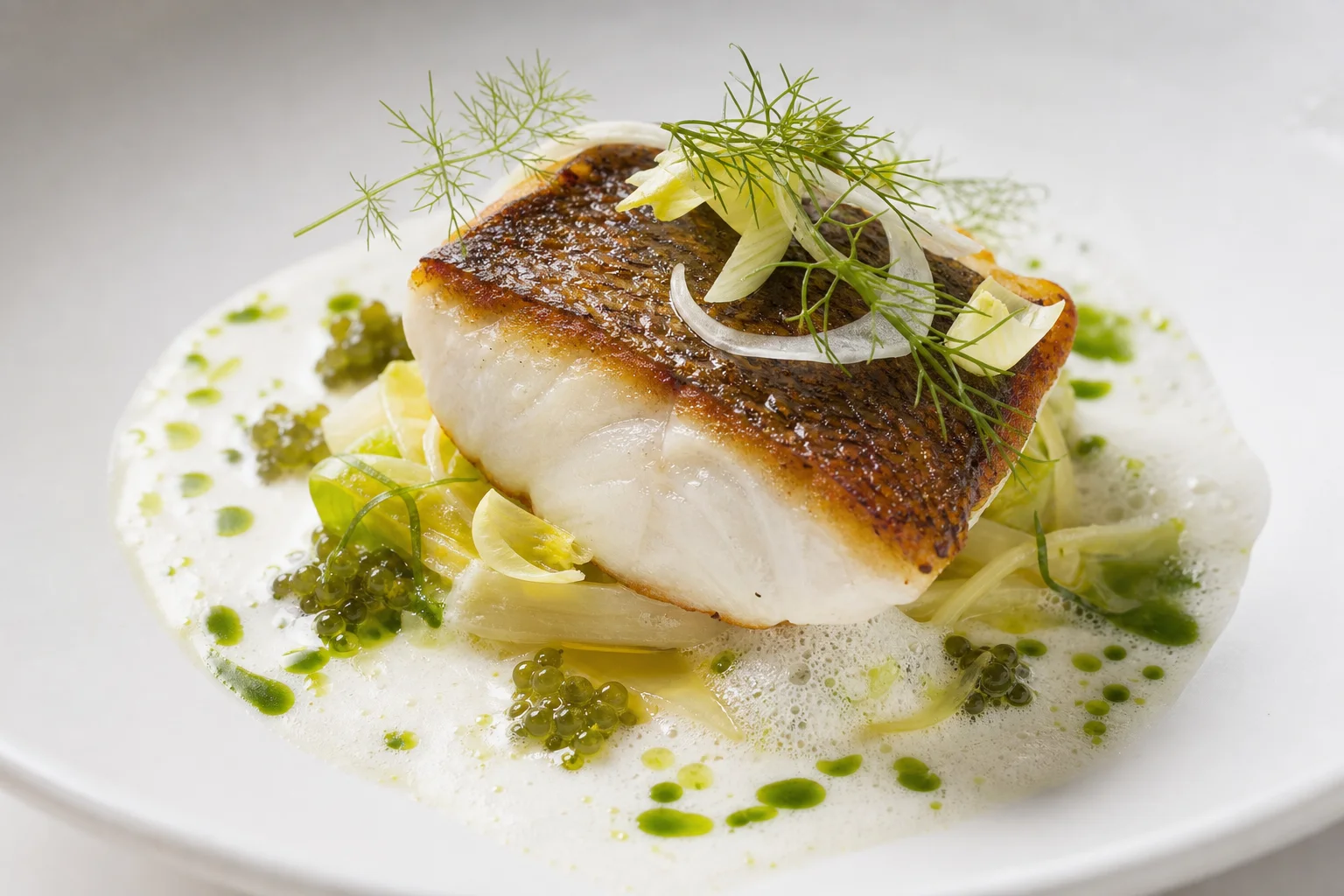 Table de restaurant gastronomique avec plusieurs plats servis et un verre de vin