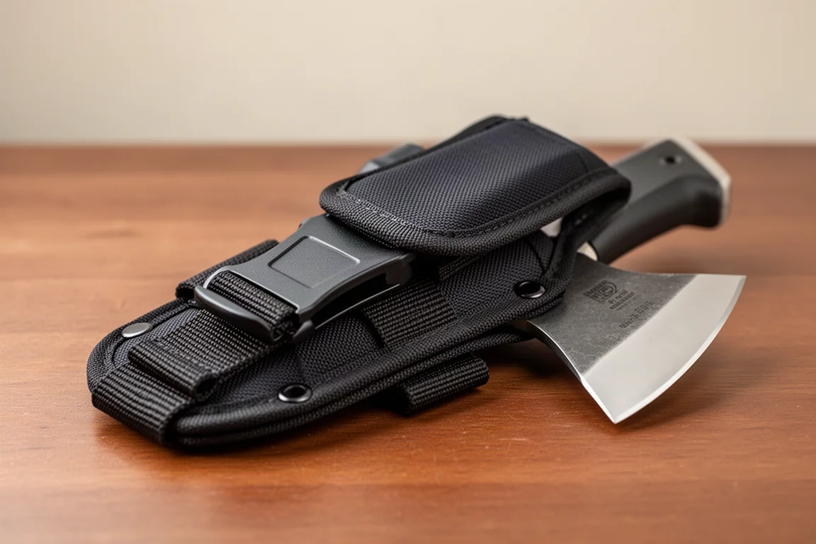 Hachette maintenue dans un fourreau en cordura ajusté avec sangles doubles