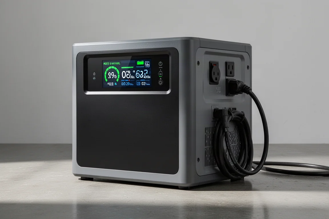 OUPES Guardian 6000 家用備用電源，數位顯示螢幕，置於水泥地板上