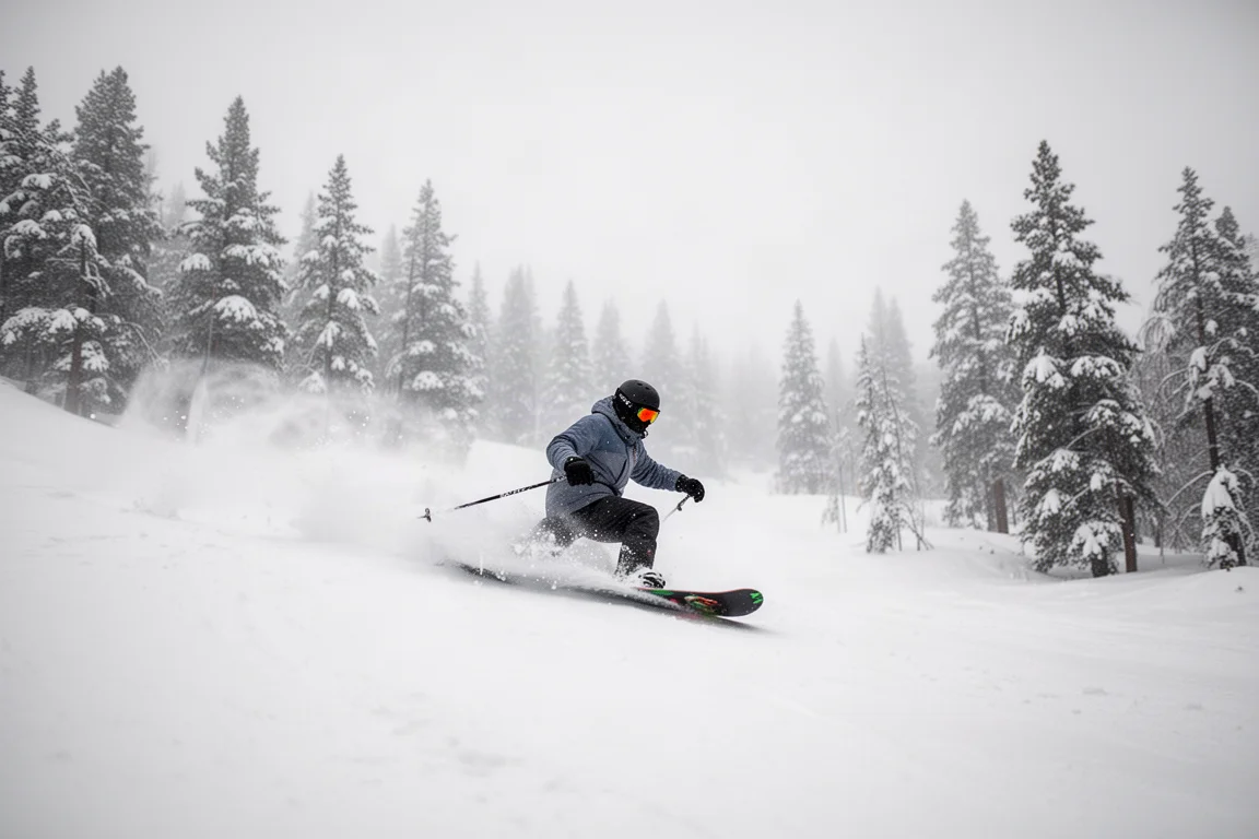 Flat light condition on a snowboard run with clouds rolling in