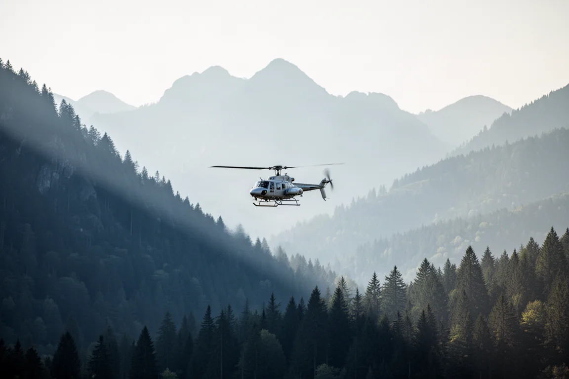 Flache Draufsicht auf Backcountry-Ausrüstung auf einer Betonfläche
