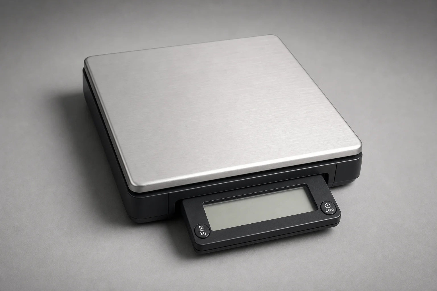 Seven kitchen scales arranged on concrete surface, ranging from budget to premium models