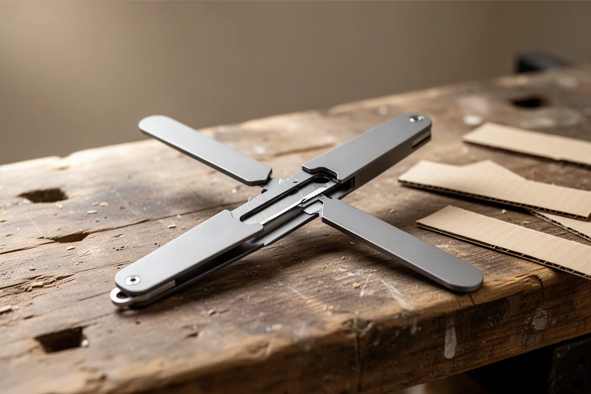 Kompaktes Titan-Utility Knife im Alltag mit einer Hand geöffnet gehalten